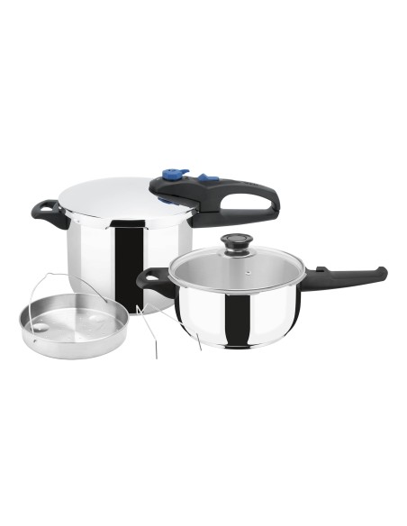 Juego de 2 Ollas a Presión de Acero Inoxidable 18/10 con 2 Niveles de Presión – 4 L y 6 L