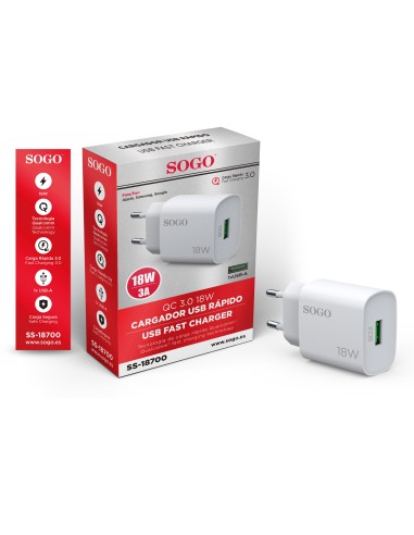 CARGADOR USB-A RÁPIDO QC3.0 18W