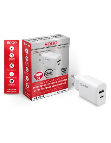 CARGADOR SUPER RAPIDO 2 PUERTOS GaN 30W