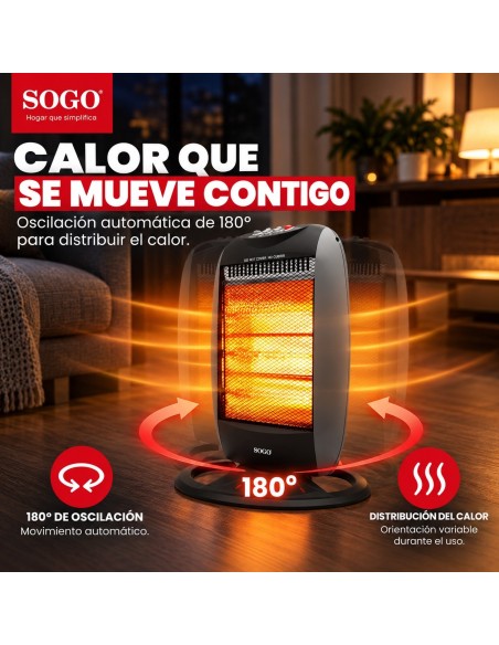 SOGO RADIADOR HALÓGENO - 3 TUBOS - OSCILACIÓN - 1200W