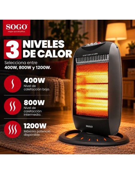 SOGO RADIADOR HALÓGENO - 3 TUBOS - OSCILACIÓN - 1200W