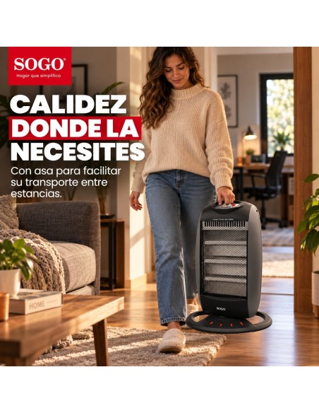 SOGO RADIADOR HALÓGENO - 3 TUBOS - OSCILACIÓN - 1200W